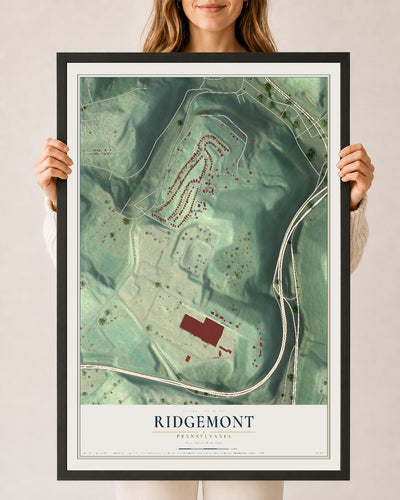 Map of Ridgemont, Pennsylvania, 24 x 36 inch print in a black wood frame