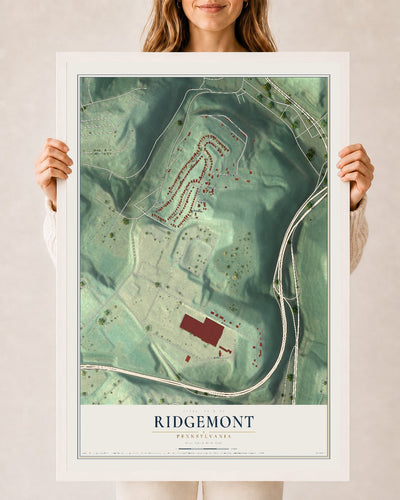 Map of Ridgemont, Pennsylvania, 24 x 36 inch print in a white wood frame