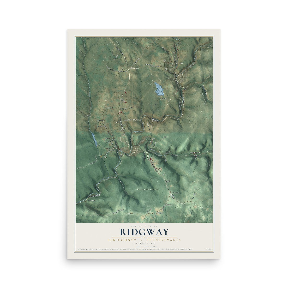 Map of Ridgway, Elk County, Pennsylvania, 12 x 18 inch unframed archival matte print