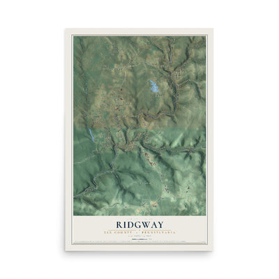 Map of Ridgway, Elk County, Pennsylvania, 12 x 18 inch unframed archival matte print