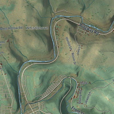 Close-up of the map of Ridgway, Elk County, Pennsylvania print showing street and building detail