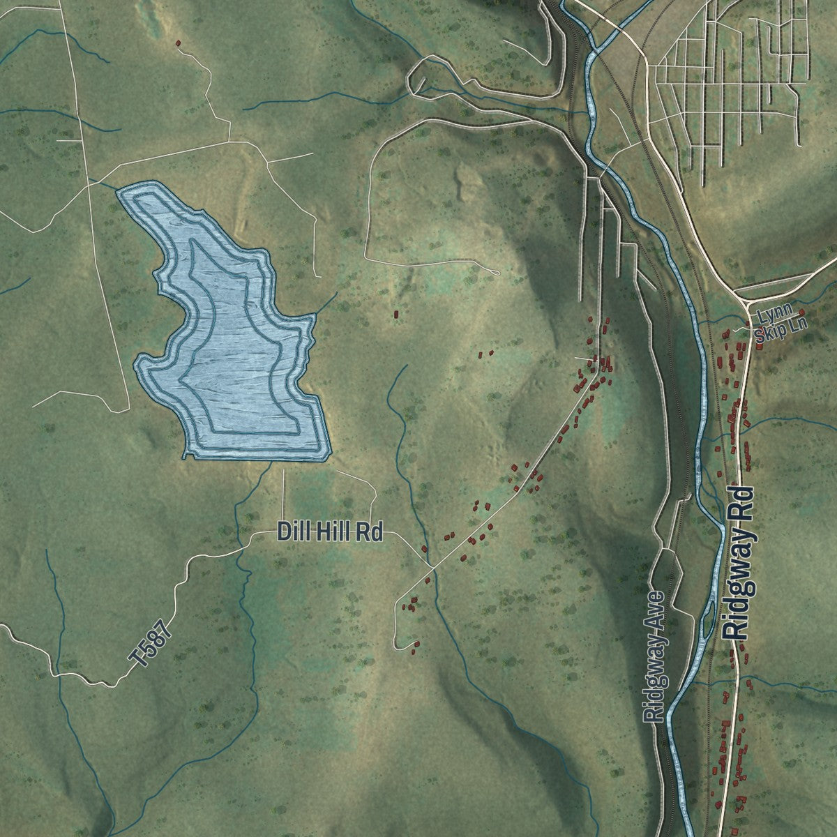 Second close-up of the map of Ridgway, Elk County, Pennsylvania print showing more streets and buildings