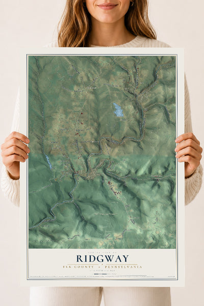 Map of Ridgway, Elk County, Pennsylvania, 18 x 24 inch unframed archival matte print