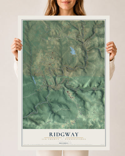 Map of Ridgway, Elk County, Pennsylvania, 24 x 36 inch unframed archival matte print