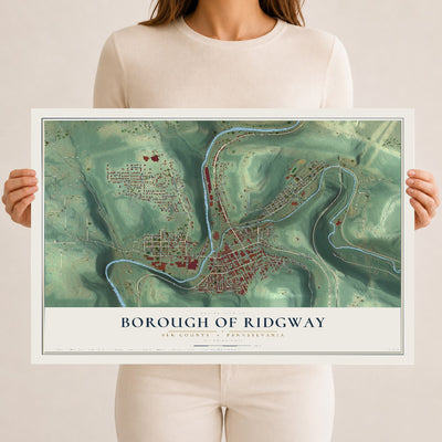 Map of the Borough of Ridgway, Elk County, Pennsylvania, 12 x 18 inch unframed archival matte print