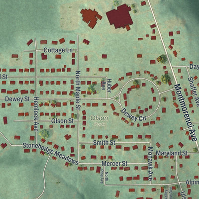 Close-up of the map of the Borough of Ridgway, Elk County, Pennsylvania print showing street and building detail