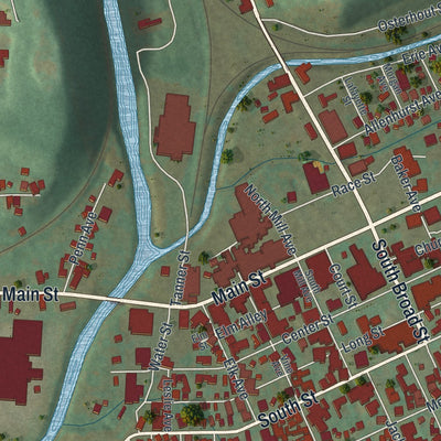 Second close-up of the map of the Borough of Ridgway, Elk County, Pennsylvania print showing more streets and buildings