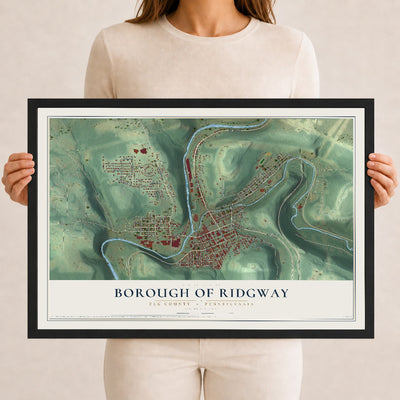 Map of the Borough of Ridgway, Elk County, Pennsylvania, 12 x 18 inch print in a black wood frame