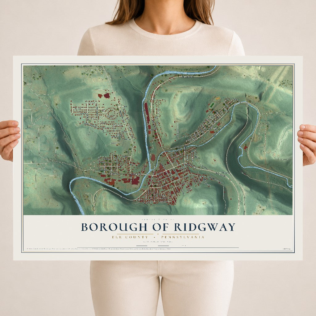 Map of the Borough of Ridgway, Elk County, Pennsylvania, 18 x 24 inch unframed archival matte print