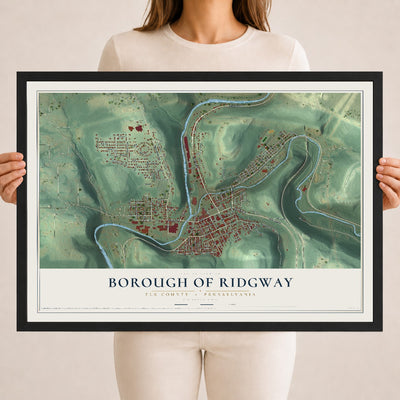 Map of the Borough of Ridgway, Elk County, Pennsylvania, 18 x 24 inch print in a black wood frame