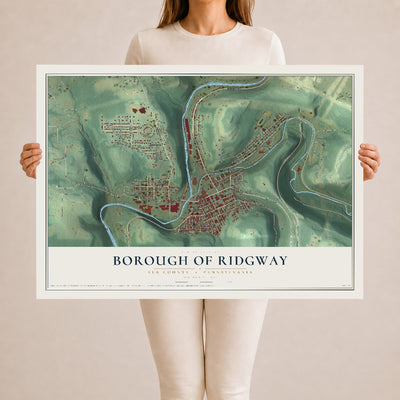 Map of the Borough of Ridgway, Elk County, Pennsylvania, 24 x 36 inch unframed archival matte print
