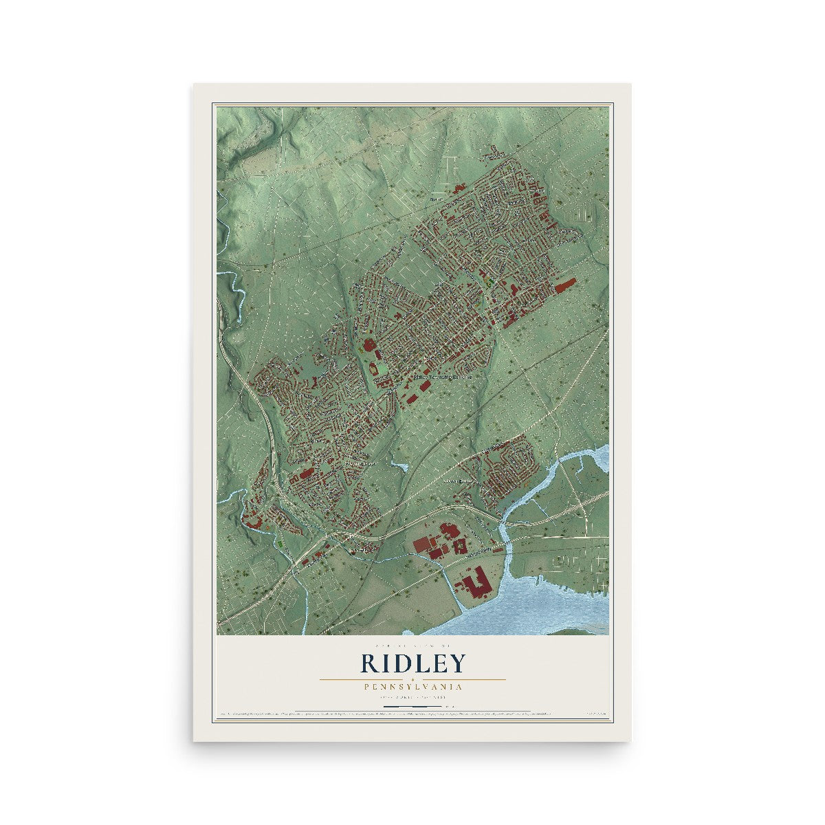 Map of Ridley, Pennsylvania, 12 x 18 inch unframed archival matte print