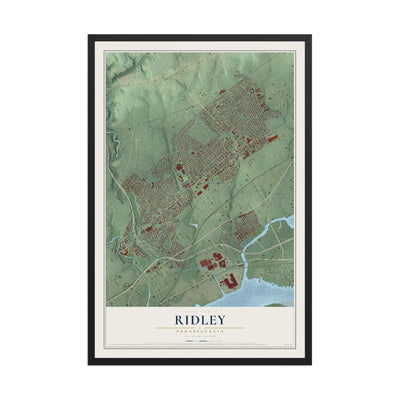 Map of Ridley, Pennsylvania, 12 x 18 inch print in a black wood frame