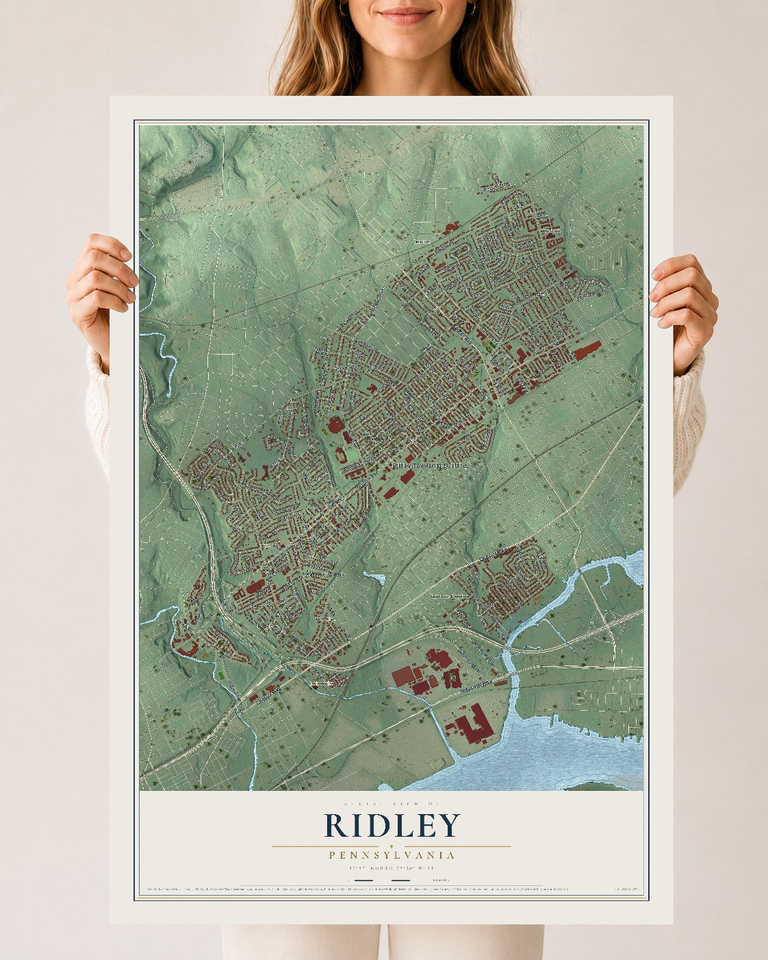 Map of Ridley, Pennsylvania, 24 x 36 inch unframed archival matte print