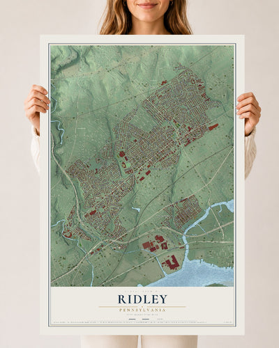 Map of Ridley, Pennsylvania, 24 x 36 inch unframed archival matte print