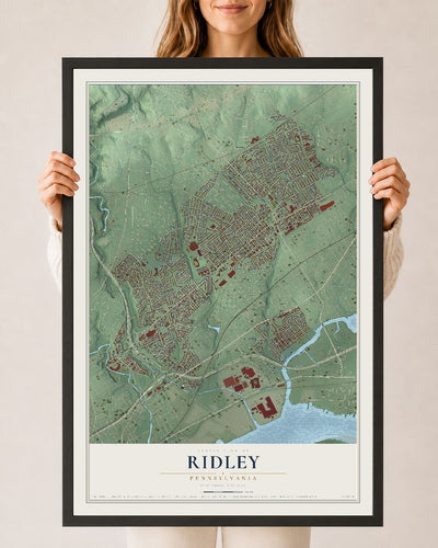 Map of Ridley, Pennsylvania, 24 x 36 inch print in a black wood frame