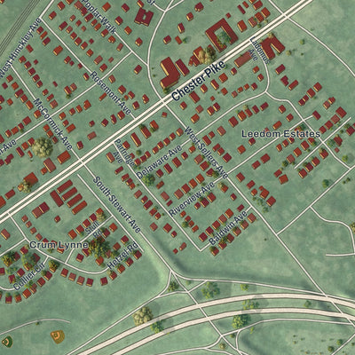 Second close-up of the map of Ridley Park, Pennsylvania print showing more streets and buildings