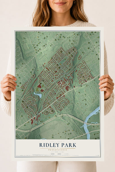 Map of Ridley Park, Pennsylvania, 18 x 24 inch unframed archival matte print