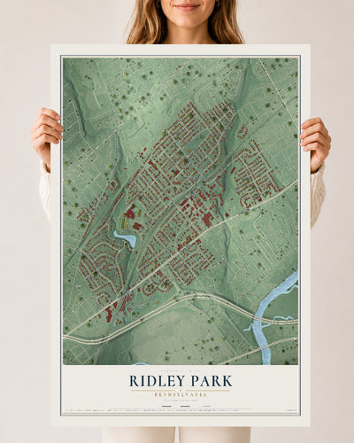 Map of Ridley Park, Pennsylvania, 24 x 36 inch unframed archival matte print