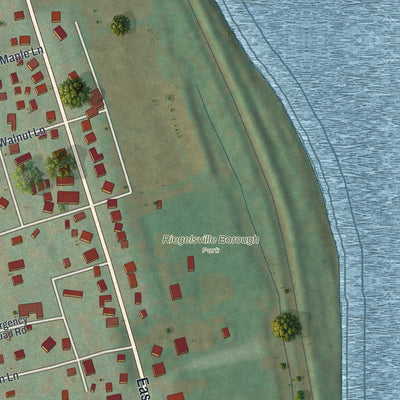 Second close-up of the map of Riegelsville, Pennsylvania print showing more streets and buildings