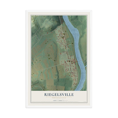 Map of Riegelsville, Pennsylvania, 12 x 18 inch print in a white wood frame