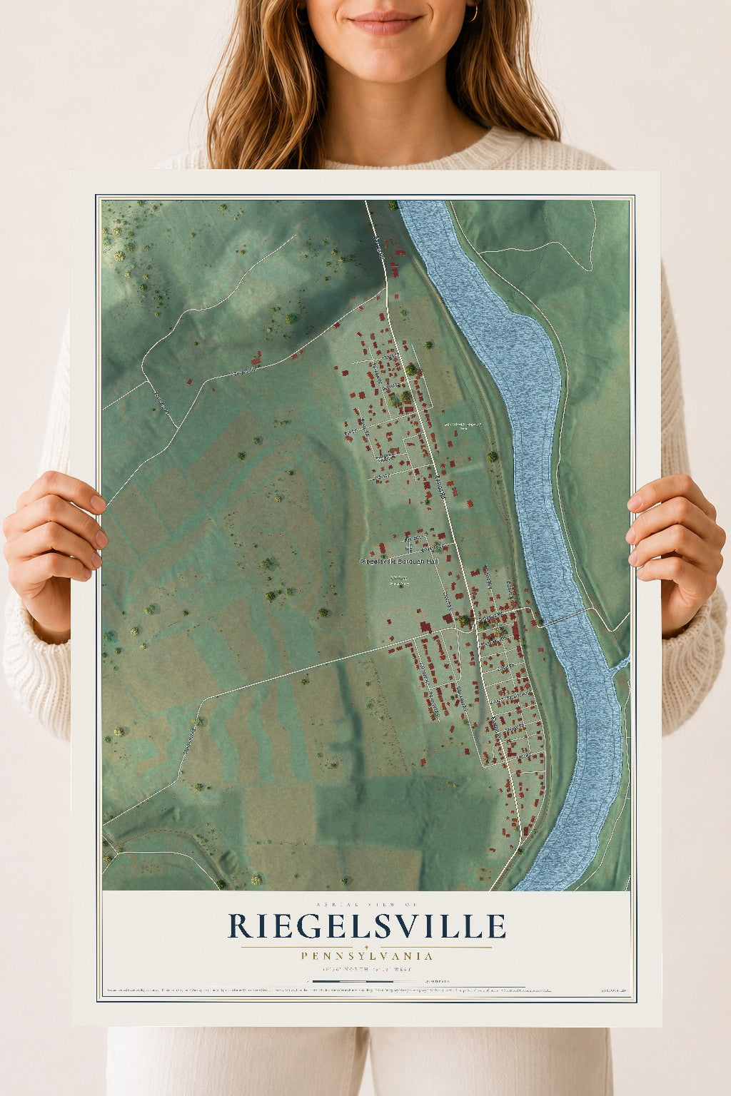 Map of Riegelsville, Pennsylvania, 18 x 24 inch unframed archival matte print