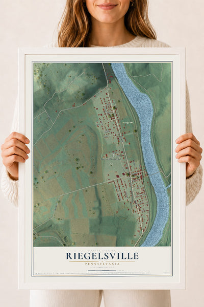 Map of Riegelsville, Pennsylvania, 18 x 24 inch print in a white wood frame