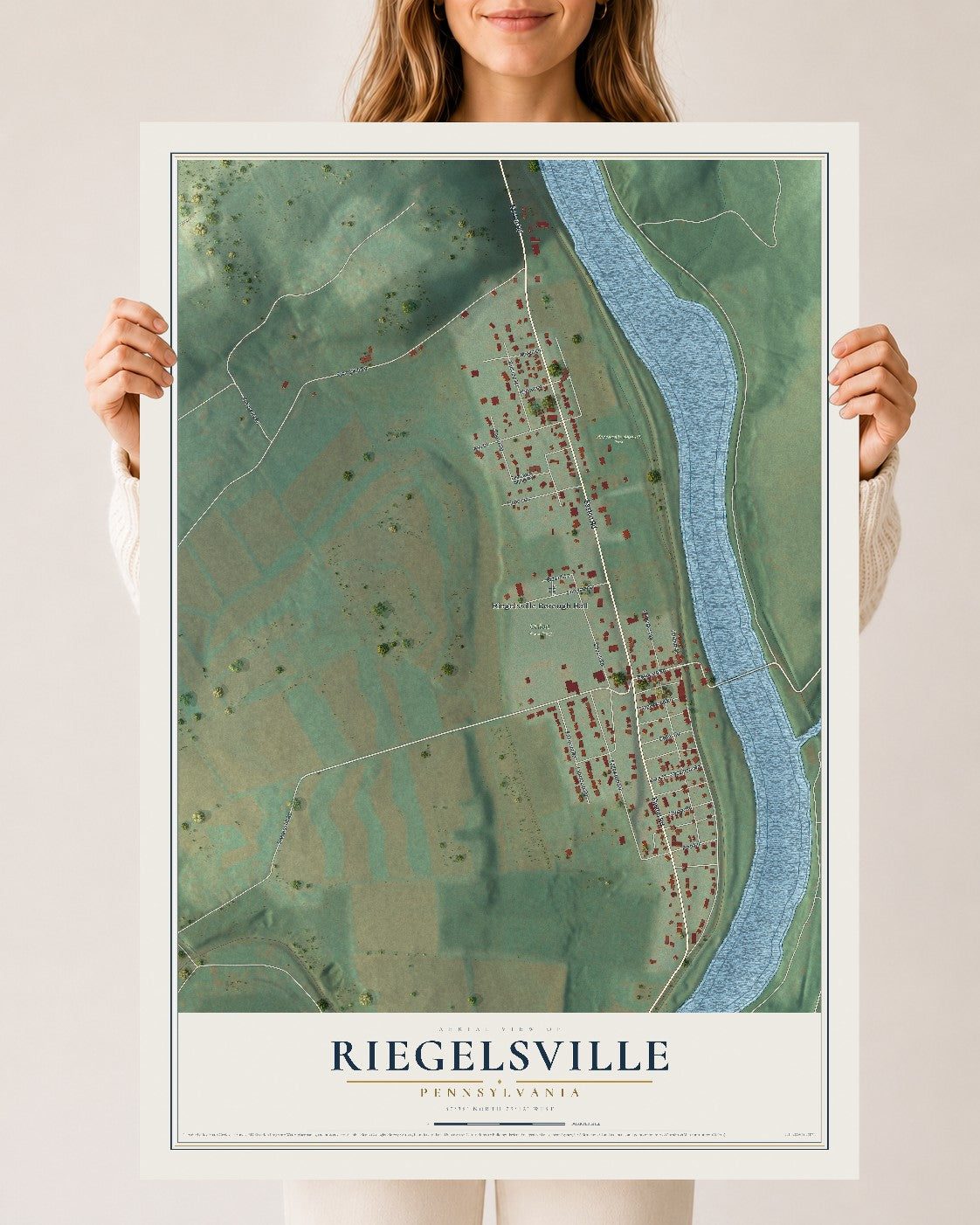 Map of Riegelsville, Pennsylvania, 24 x 36 inch unframed archival matte print