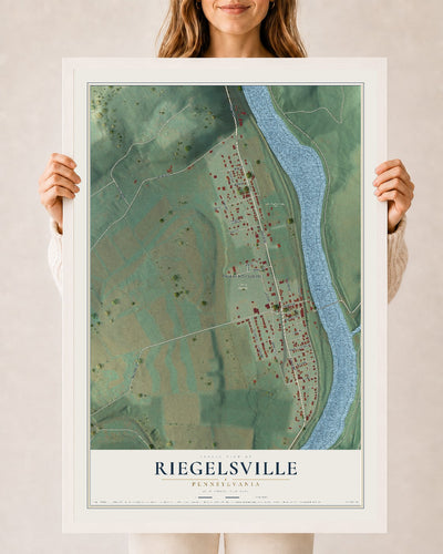 Map of Riegelsville, Pennsylvania, 24 x 36 inch print in a white wood frame