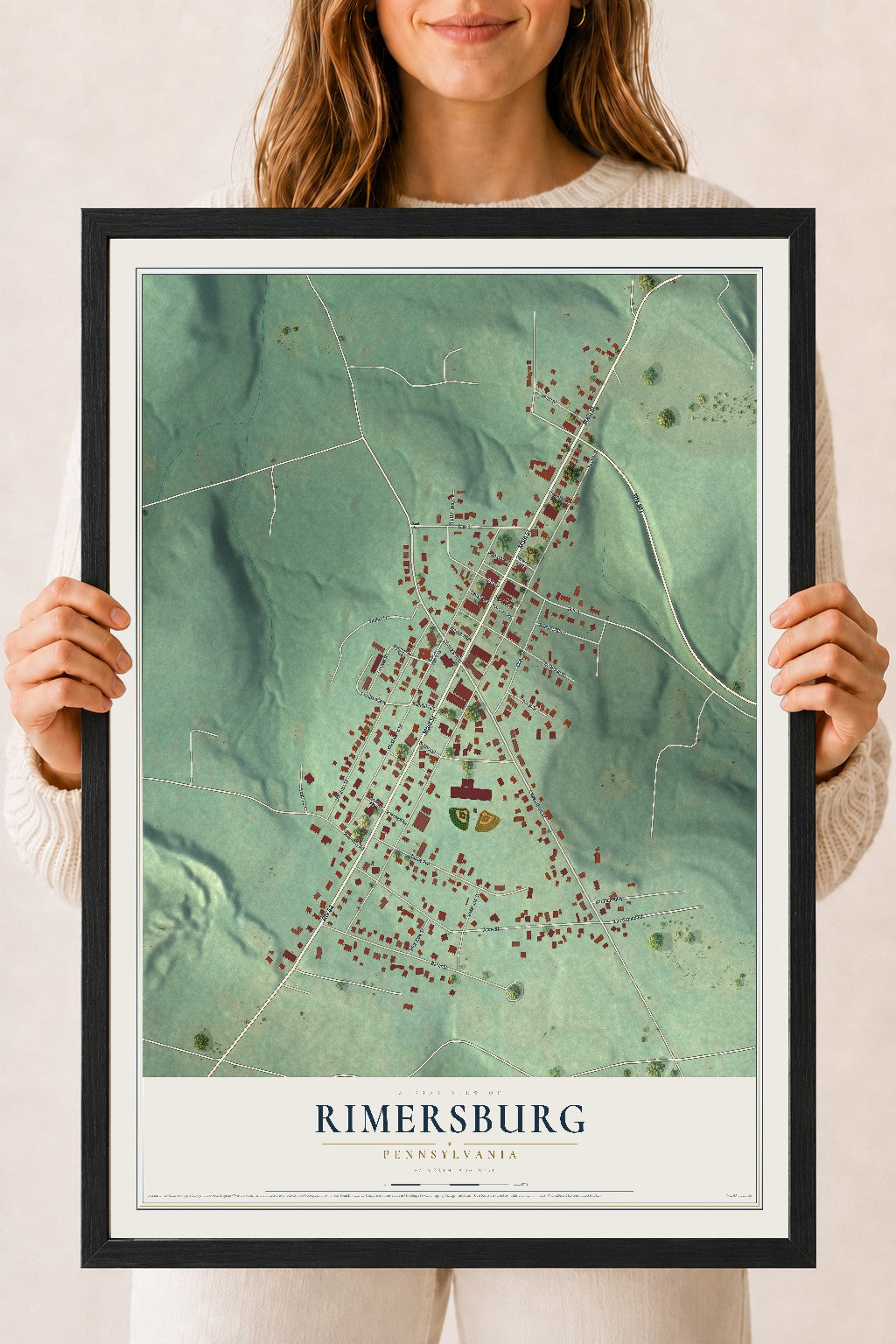 Map of Rimersburg, Pennsylvania, 18 x 24 inch print in a black wood frame