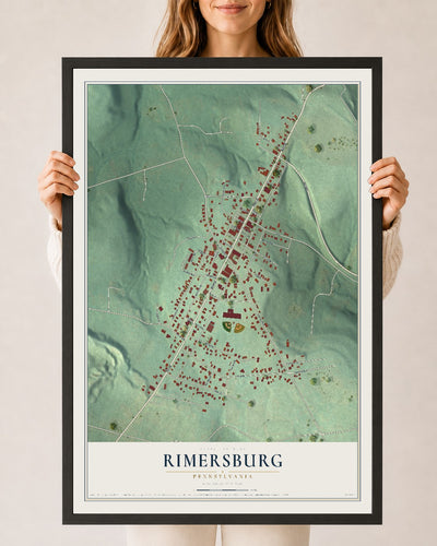 Map of Rimersburg, Pennsylvania, 24 x 36 inch print in a black wood frame
