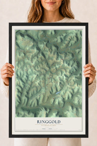 Map of Ringgold, Pennsylvania, 18 x 24 inch print in a black wood frame
