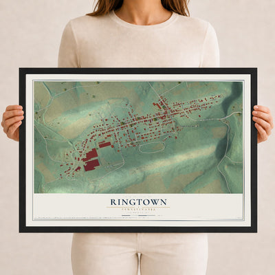 Map of Ringtown, Pennsylvania, 12 x 18 inch print in a black wood frame