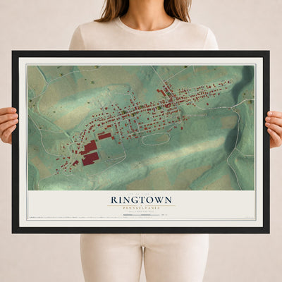 Map of Ringtown, Pennsylvania, 18 x 24 inch print in a black wood frame