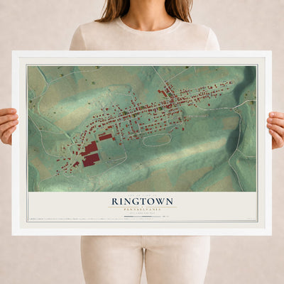 Map of Ringtown, Pennsylvania, 18 x 24 inch print in a white wood frame