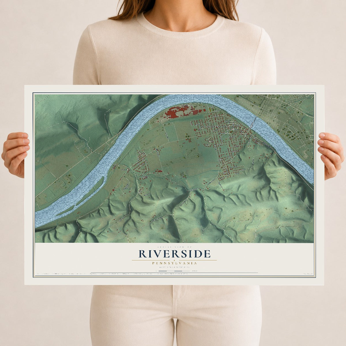 Map of Riverside, Pennsylvania, 12 x 18 inch unframed archival matte print