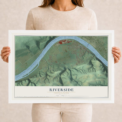 Map of Riverside, Pennsylvania, 12 x 18 inch print in a white wood frame