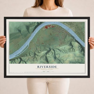 Map of Riverside, Pennsylvania, 18 x 24 inch print in a black wood frame