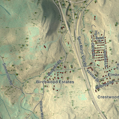 Second close-up of the map of Roaring Brook, Pennsylvania print showing more streets and buildings