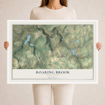 Map of Roaring Brook, Pennsylvania, 24 x 36 inch print in a white wood frame