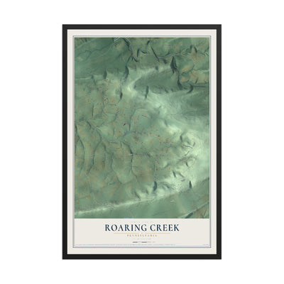Map of Roaring Creek, Pennsylvania, 12 x 18 inch print in a black wood frame