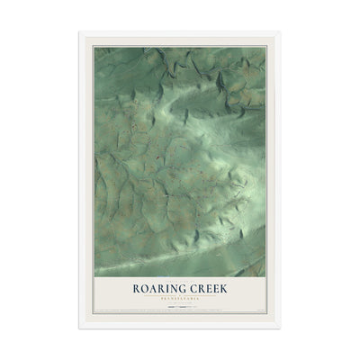 Map of Roaring Creek, Pennsylvania, 12 x 18 inch print in a white wood frame