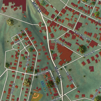 Second close-up of the map of Roaring Spring, Pennsylvania print showing more streets and buildings
