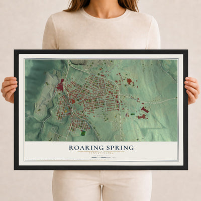 Map of Roaring Spring, Pennsylvania, 12 x 18 inch print in a black wood frame