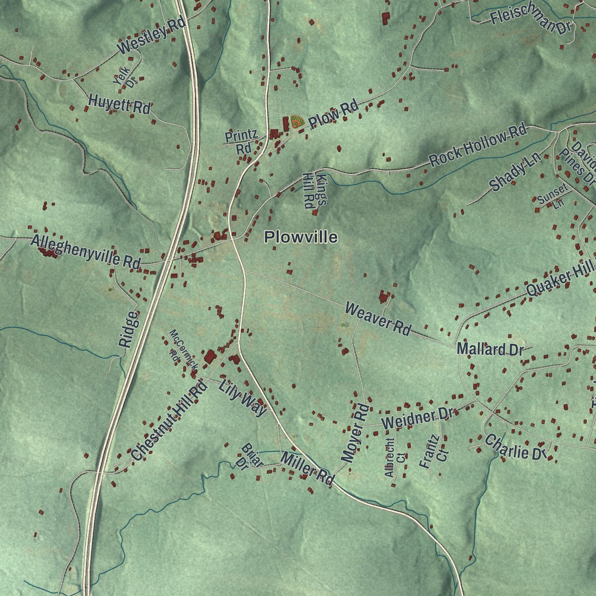 Second close-up of the map of Robeson, Pennsylvania print showing more streets and buildings