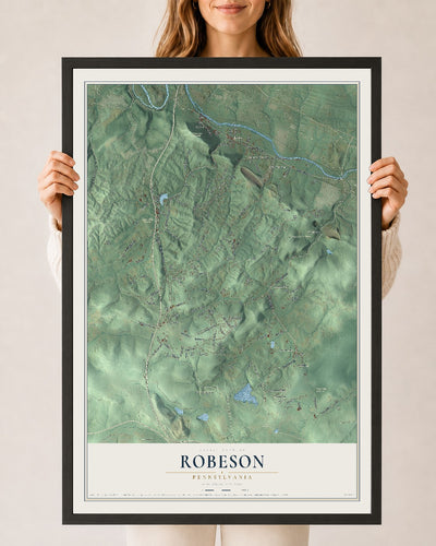 Map of Robeson, Pennsylvania, 24 x 36 inch print in a black wood frame