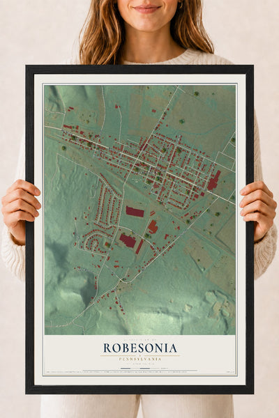 Map of Robesonia, Pennsylvania, 18 x 24 inch print in a black wood frame