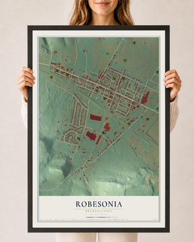 Map of Robesonia, Pennsylvania, 24 x 36 inch print in a black wood frame