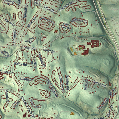 Second close-up of the map of Robinson, Allegheny County, Pennsylvania print showing more streets and buildings
