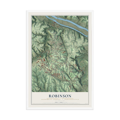 Map of Robinson, Allegheny County, Pennsylvania, 12 x 18 inch print in a white wood frame